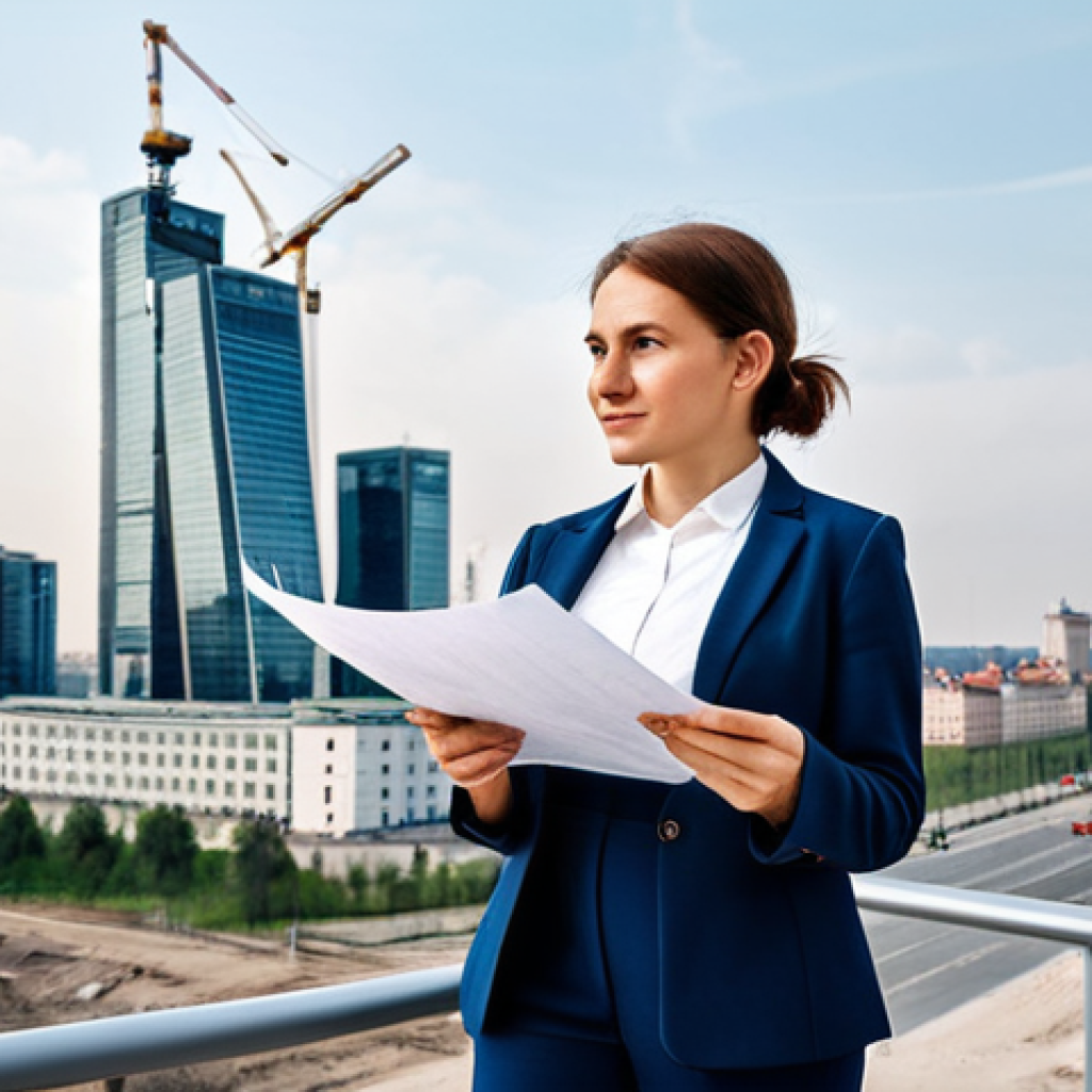 **
"A professional female architect, fully clothed in a stylish yet modest business casual outfit – think well-fitting trousers, a smart blouse, and a blazer - reviewing blueprints on a construction site in Warsaw, Poland. The background includes the modern skyline of Warsaw with its recognizable skyscrapers. Focus on her confident expression and the bustling activity around her. Perfect anatomy, correct proportions, natural pose, well-formed hands, proper finger count, natural body proportions, safe for work, appropriate content, fully clothed, professional, family-friendly, realistic photography, high resolution."
**