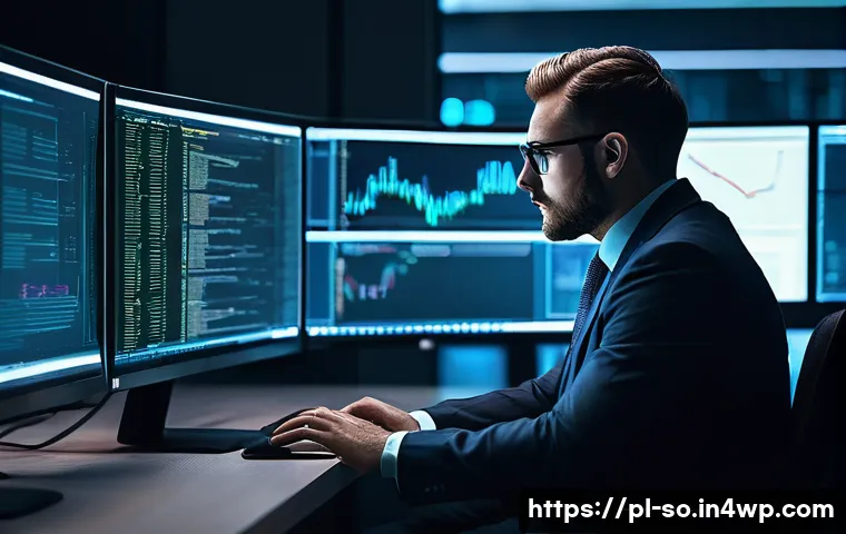 CI CD 파이프라인 구축을 위한 리스크 관리 - A cybersecurity expert is meticulously examining lines of code on multiple monitors in a dimly lit r...
